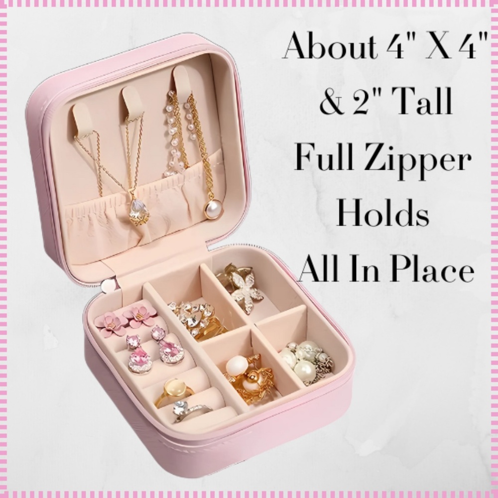 Pink Small PU Leather Jewelry Organizer Box -- Multiple Sections - Zipper - NWT - Picture 3 of 5